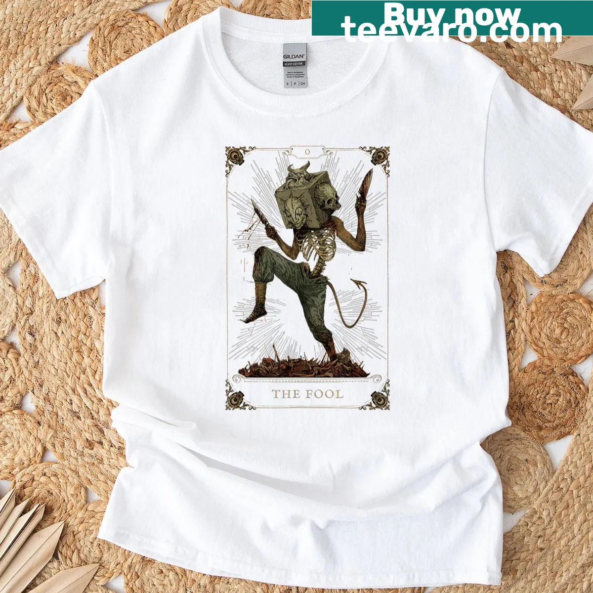 Hunt Showdown T-shirt featuring The Fool character — on a men's t-shirt