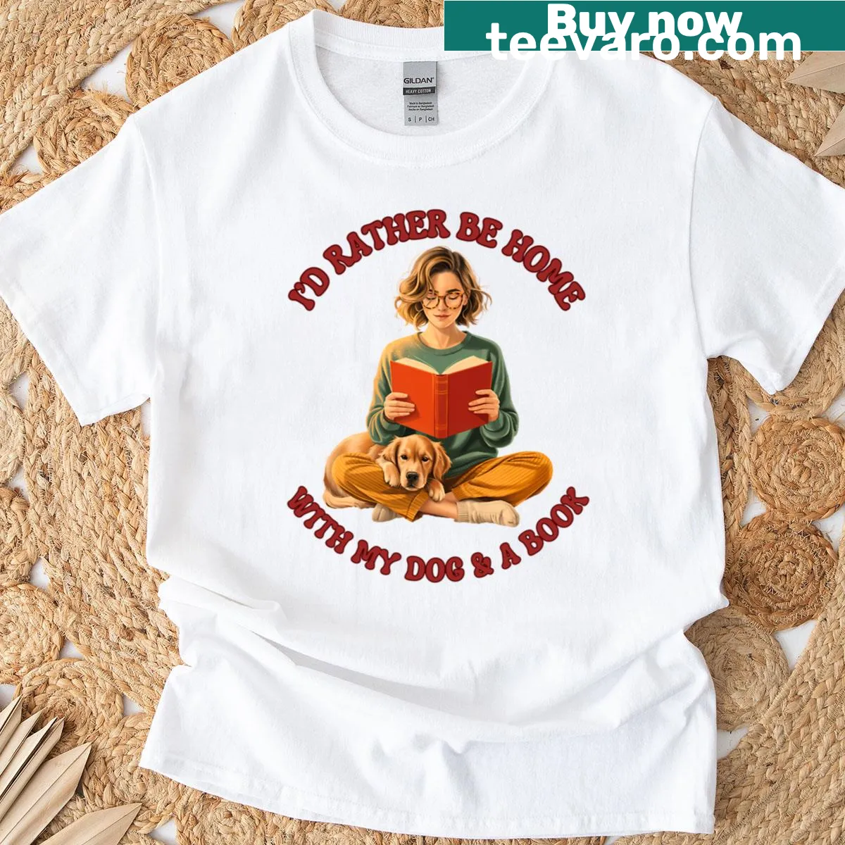 Wholesome T-shirt about staying home with a dog and a book — on a men's t-shirt