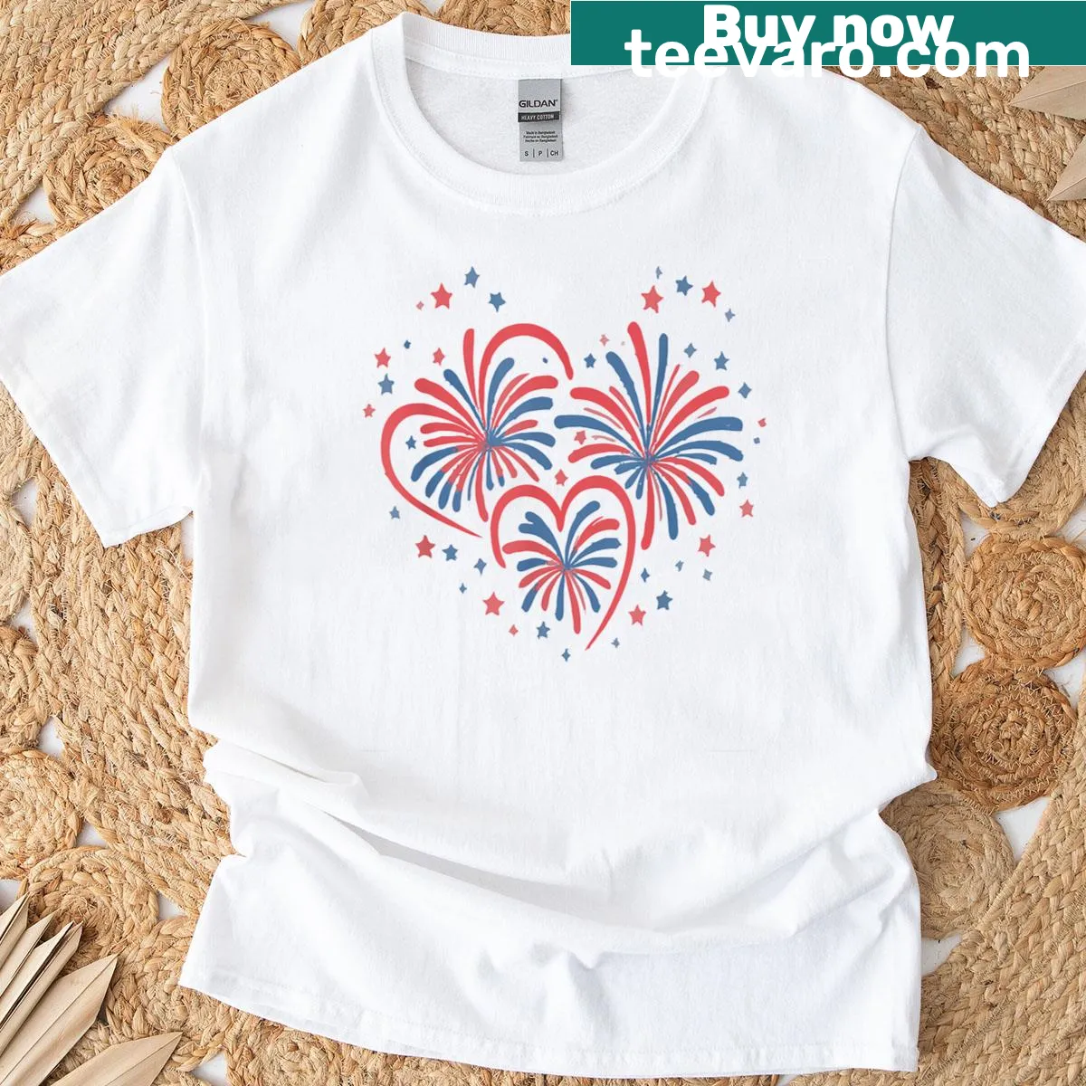 Matching couple's t-shirts with 'I'm Just Here For The Fireworks' — on a men's t-shirt
