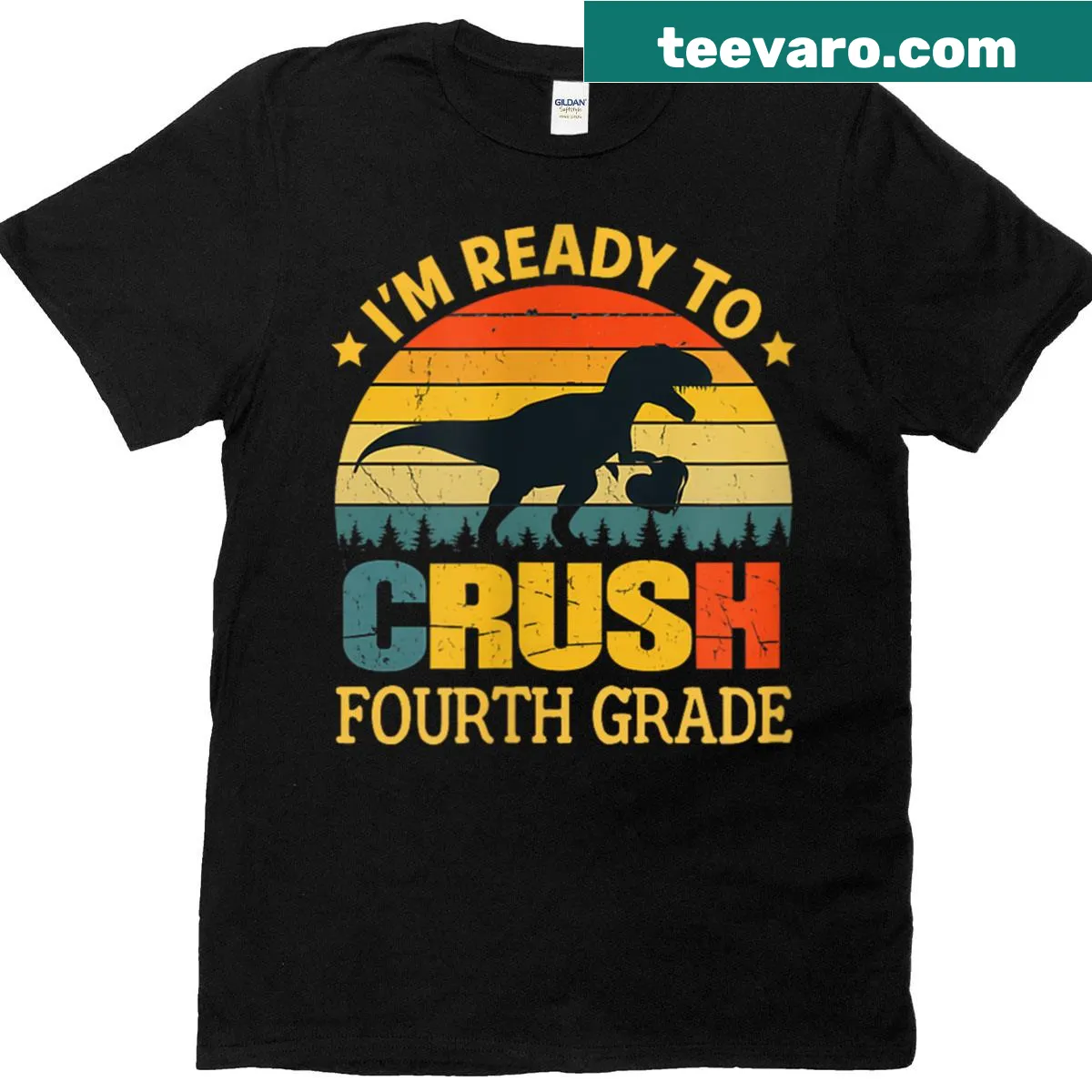 Dinosaur-themed back to school t-shirt for 4th graders — on a men's t-shirt