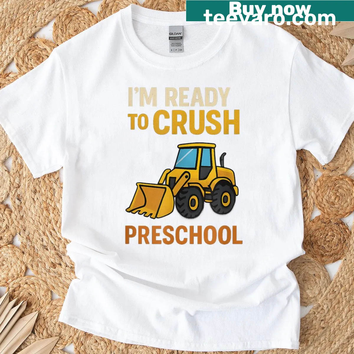 Illustrated T-shirt with a truck and the phrase 'Im Ready To Crush Preschool' — on a men's t-shirt
