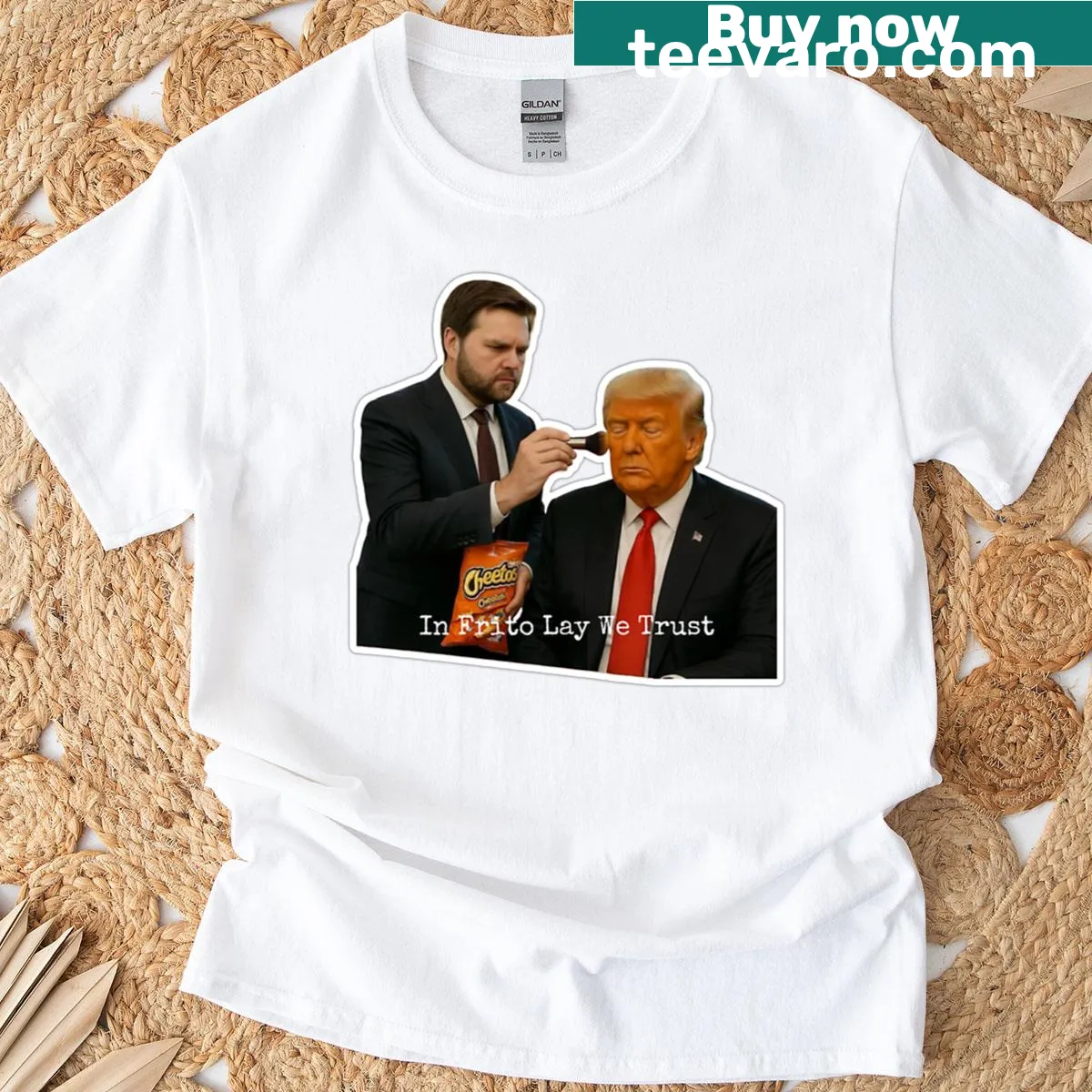 T-shirt featuring the phrase 'In Frito Lay We Trust' in bold typography — on a men's t-shirt