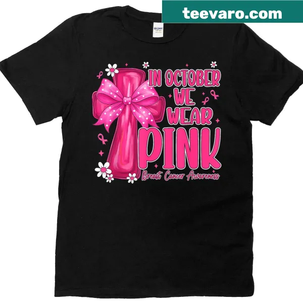 T-shirt featuring a pink ribbon for Breast Cancer Awareness