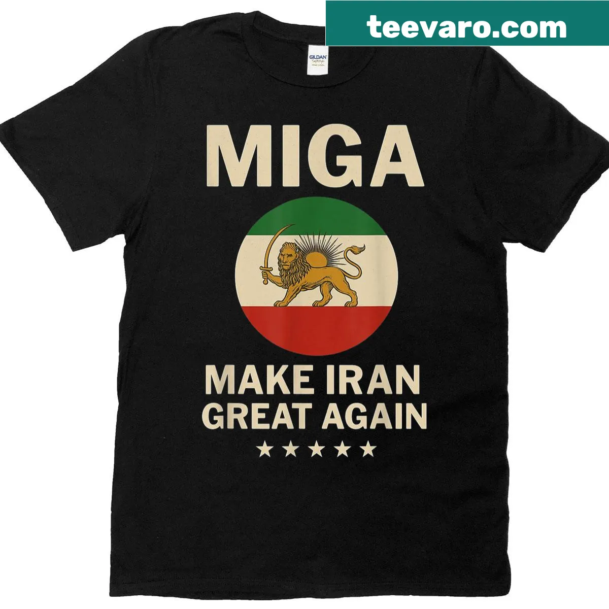 T-shirt featuring the phrase 'Make Iran Great Again' with an emblem — on a men's t-shirt