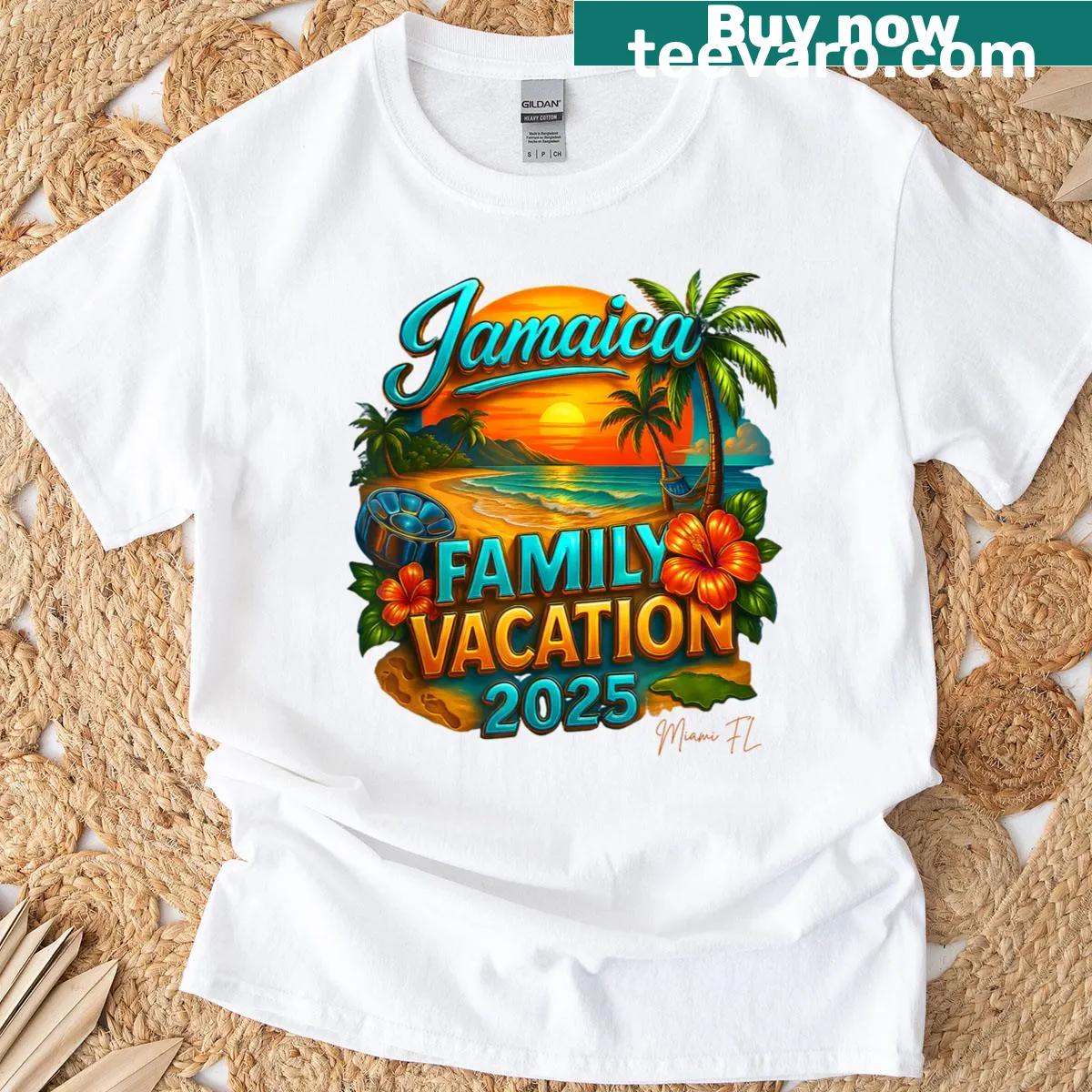 Graphic T-shirt celebrating family vacation in Jamaica 2025 — on a men's t-shirt