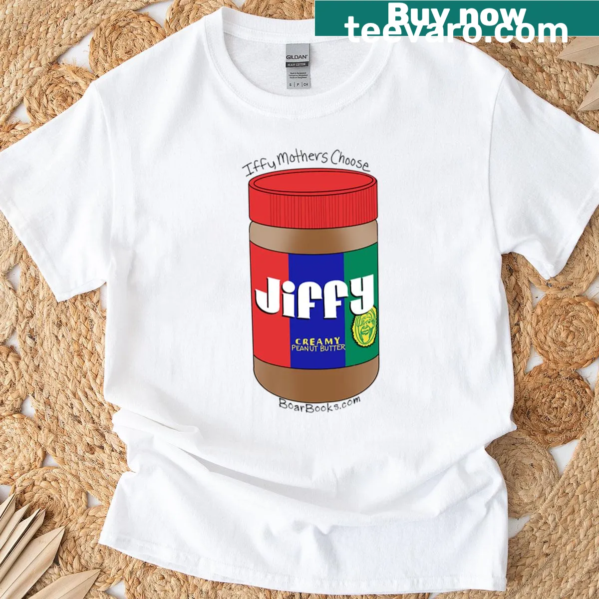 T-shirt referencing Jiffy Peanut Butter and the Mandela Effect — on a men's t-shirt