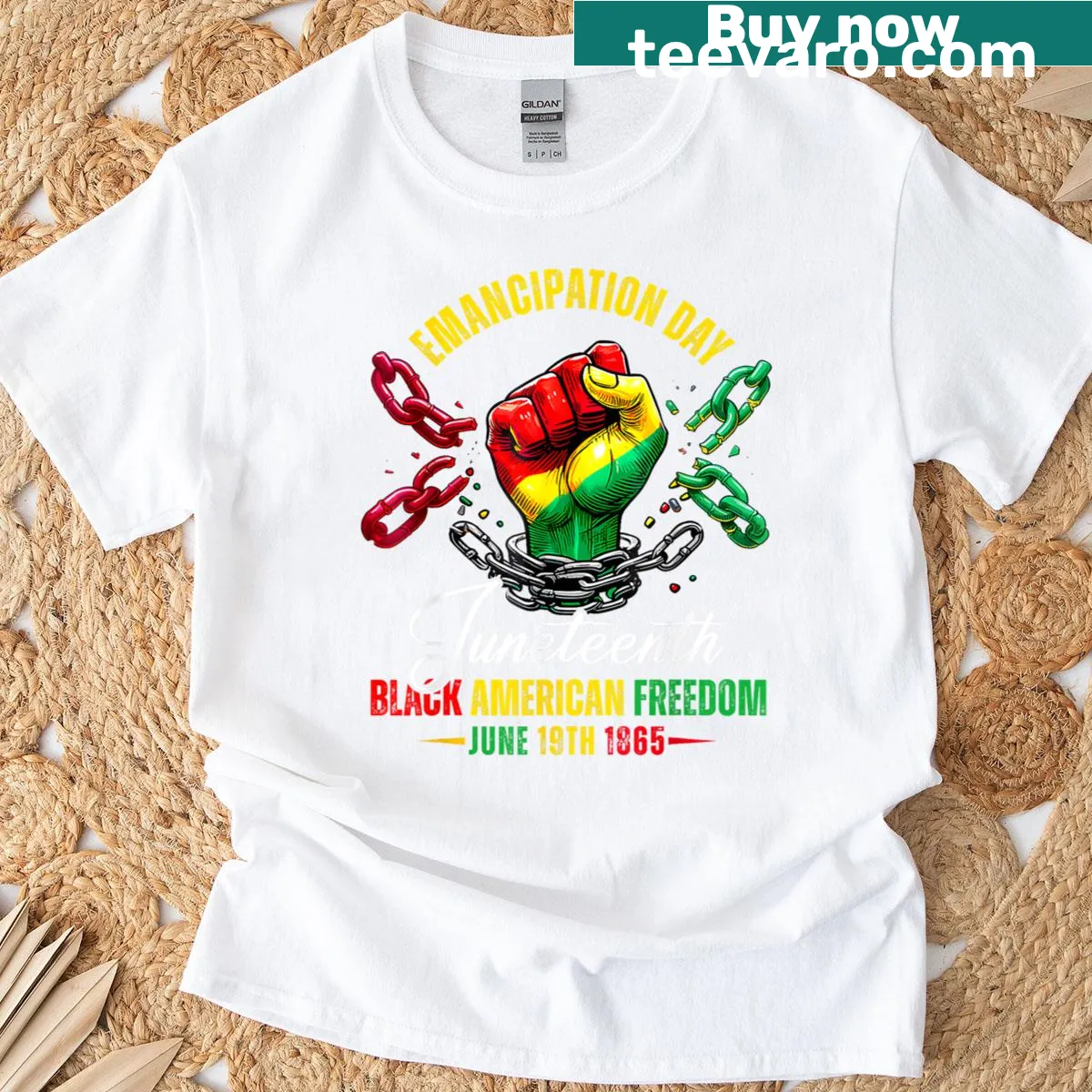 Typography T-shirt celebrating Juneteenth for men and women — on a men's t-shirt