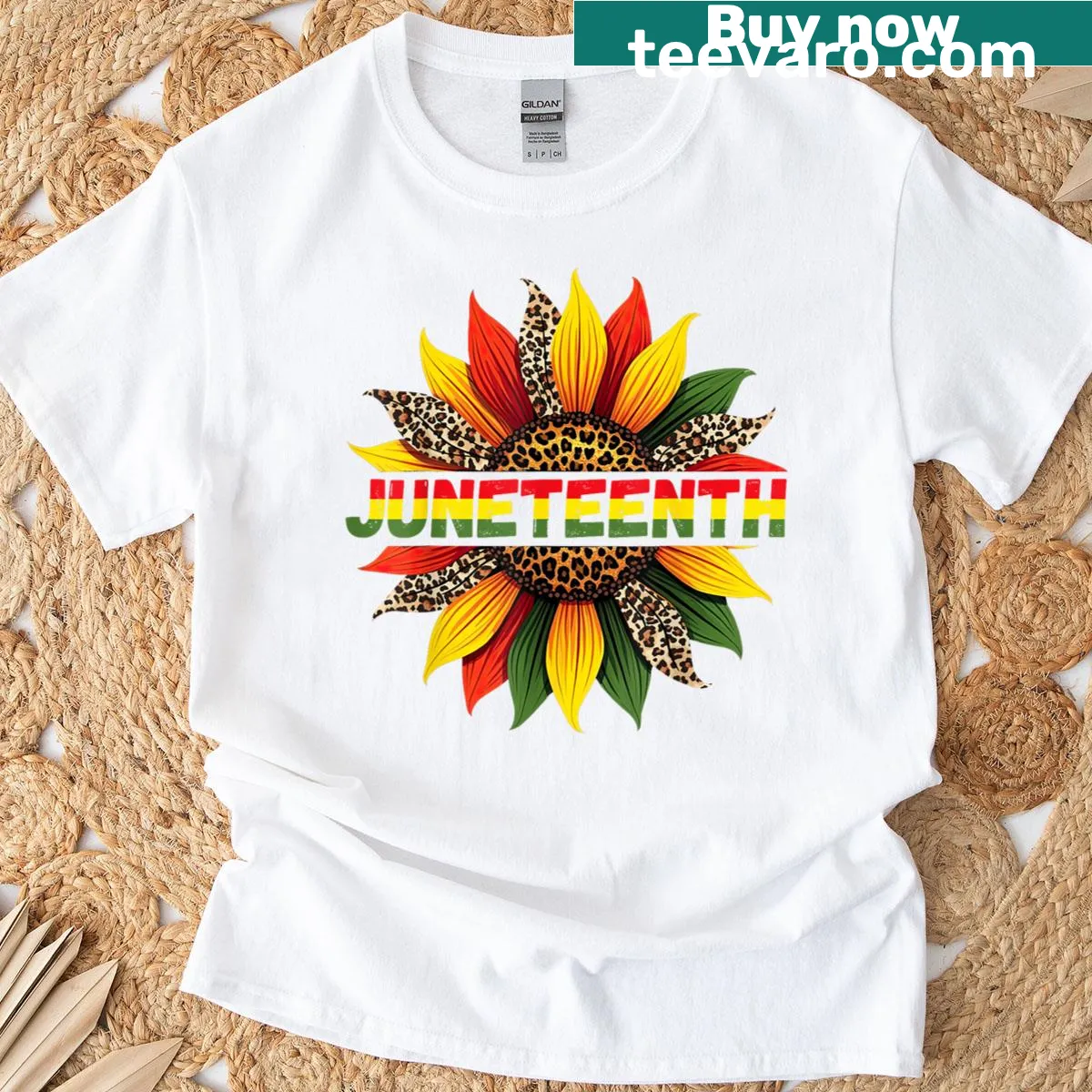 T-shirt featuring a sunflower graphic and 'Freeish Since 1865' text — on a men's t-shirt
