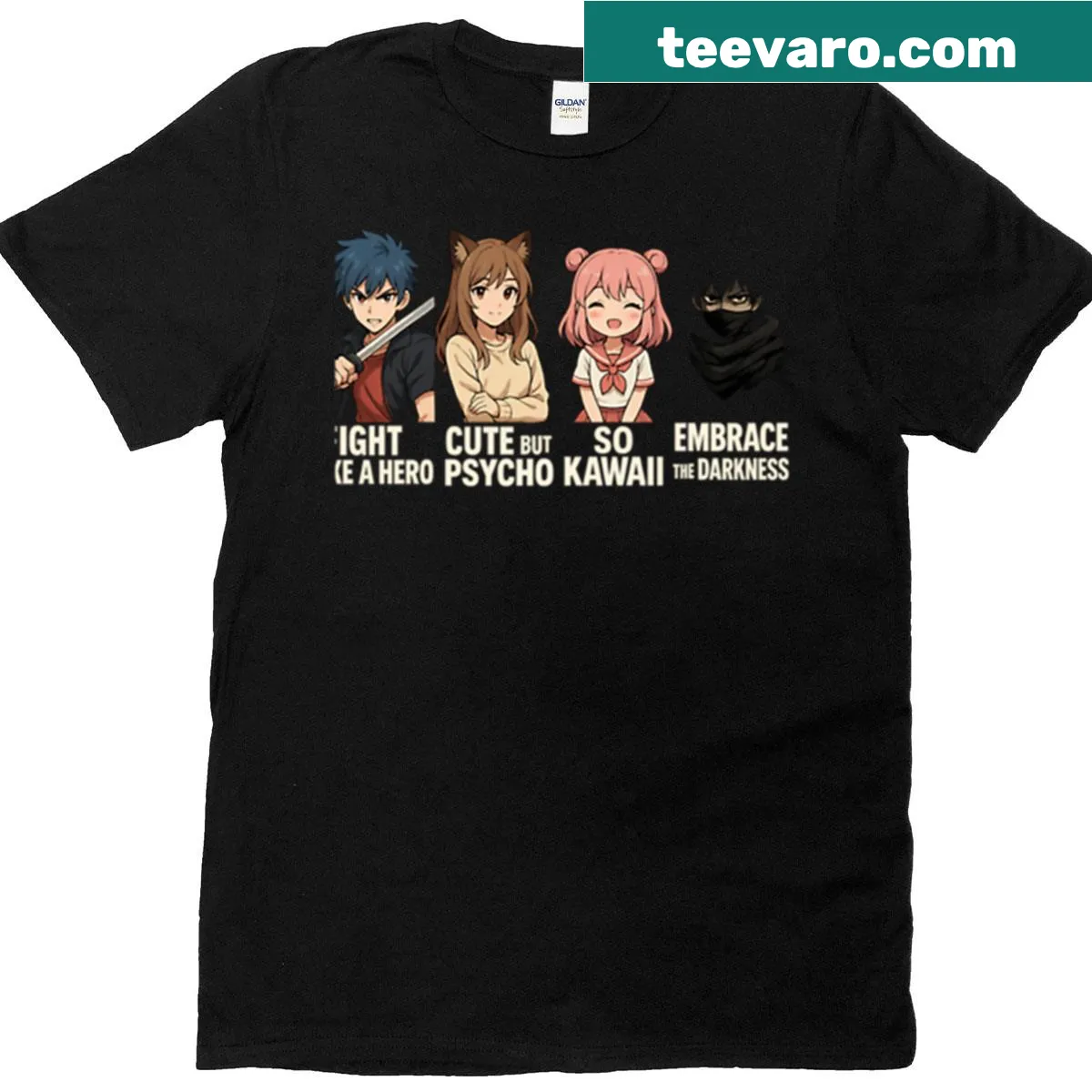 Kawaii anime faces chibi art T-shirt featuring playful illustrations — on a men's t-shirt