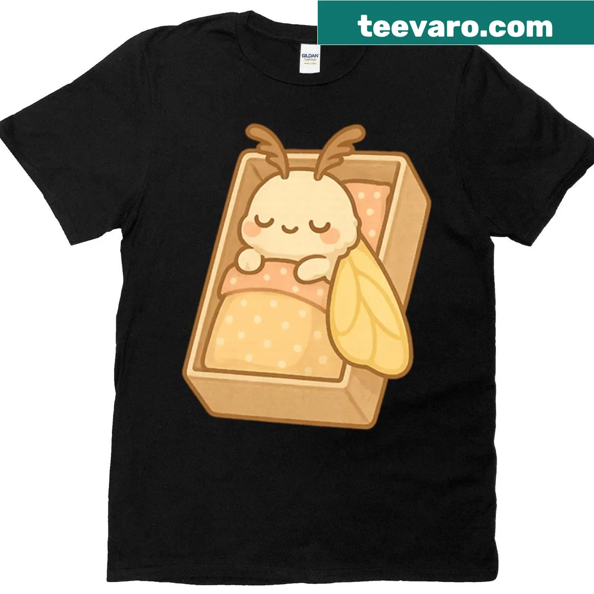 Charming chibi matchbox moth design on a t-shirt — on a men's t-shirt