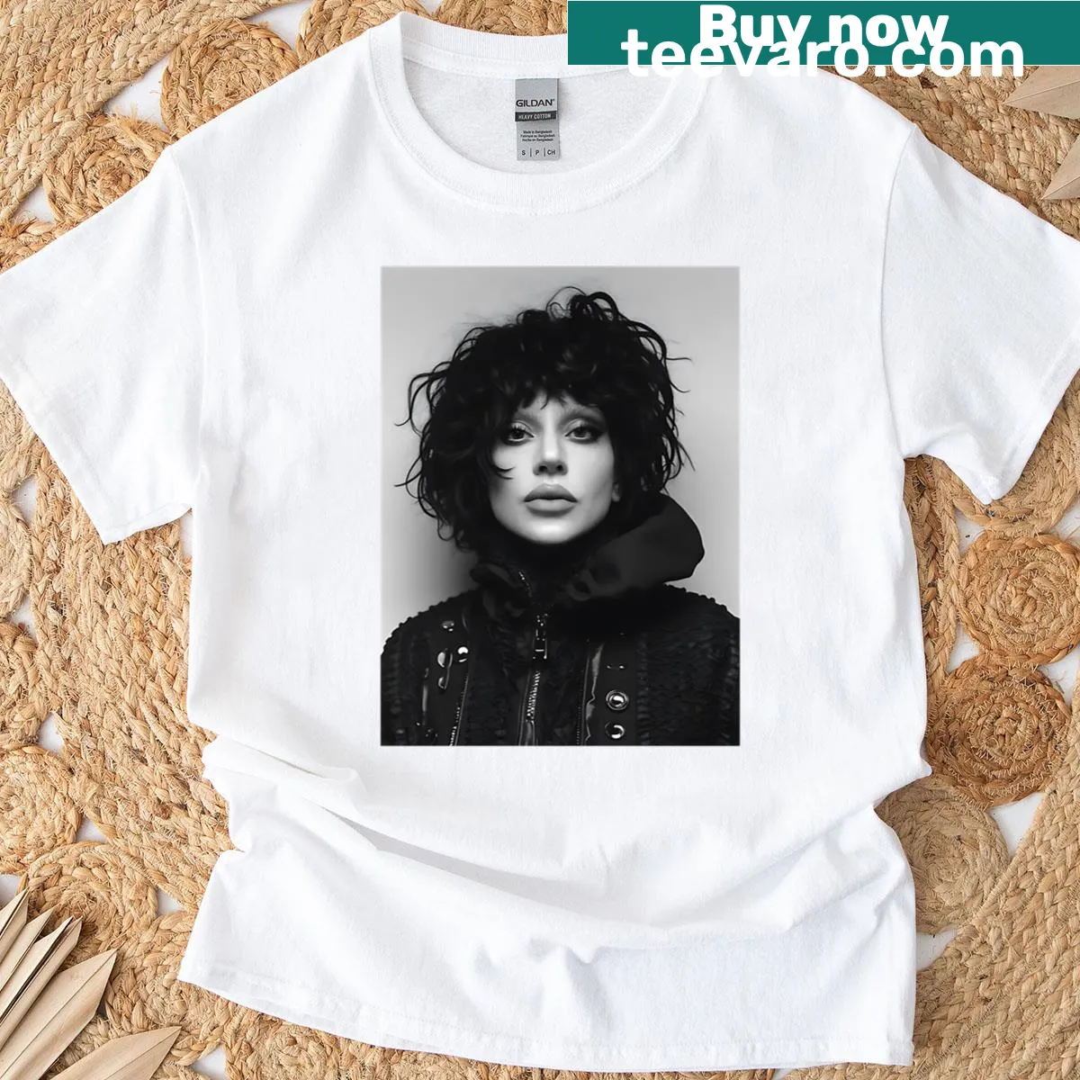 Black and white portrait t-shirt of Lady Gaga — on a men's t-shirt