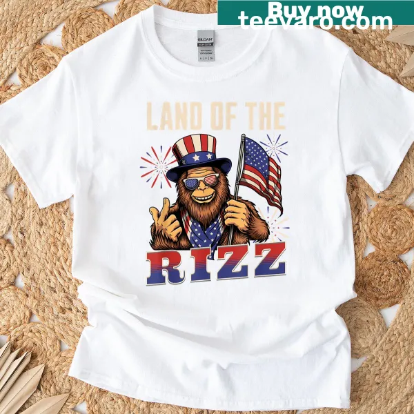 Humorous Bigfoot graphic on a Fourth of July t-shirt with patriotic elements