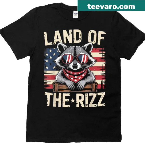 Patriotic T-shirt featuring a raccoon with American flag for 4th of July
