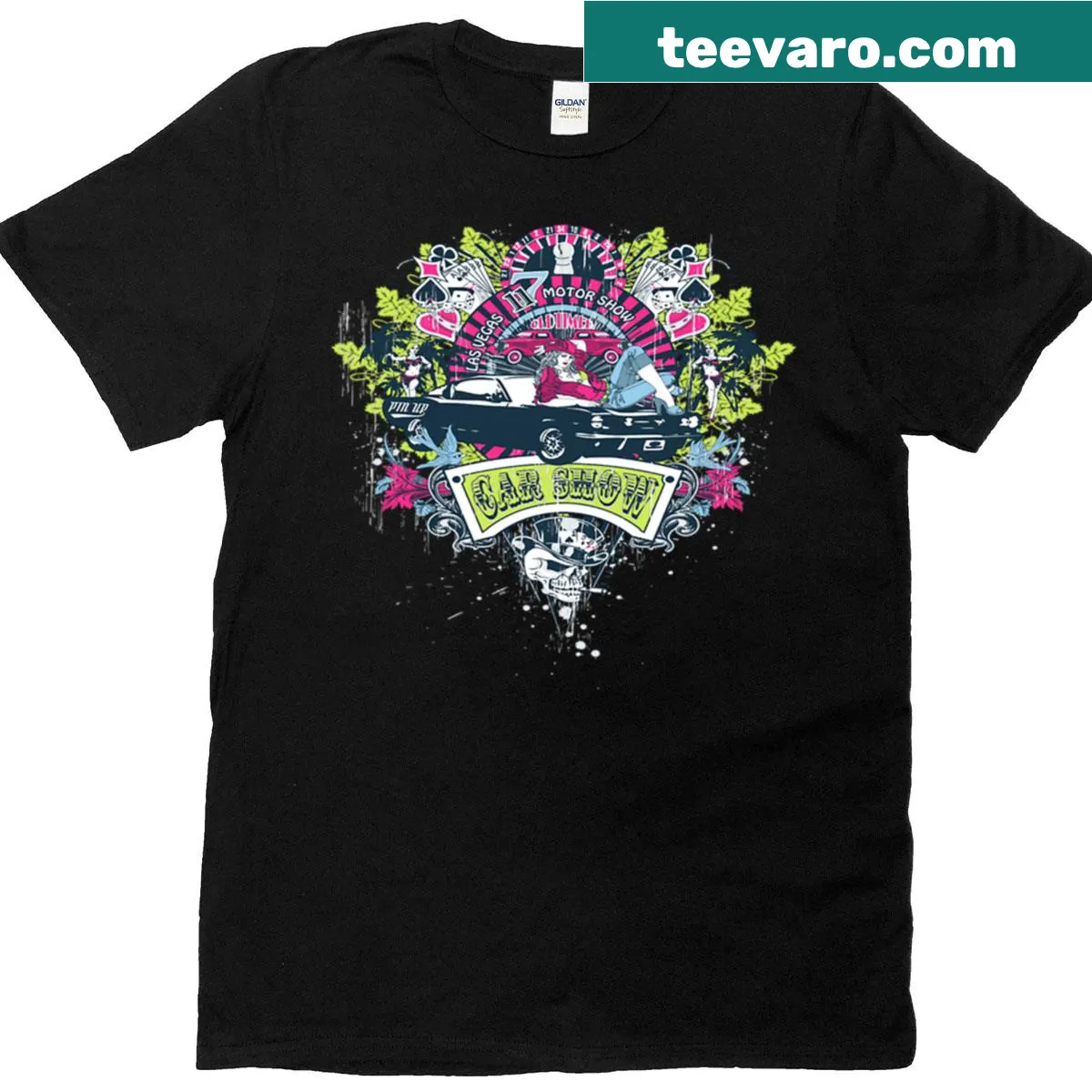 Illustrated car graphic from Las Vegas Motor Show on T-shirt — on a men's t-shirt