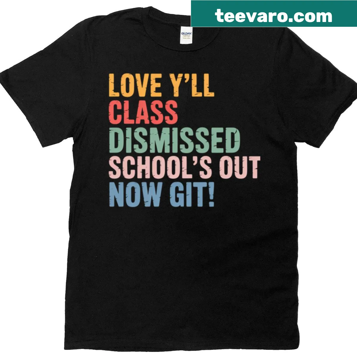 Last day of school teacher t-shirt with 'Class Dismissed' text — on a men's t-shirt