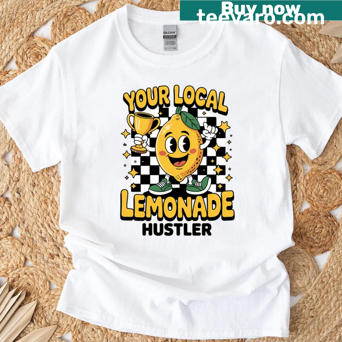 Cartoon lemonade stand graphic on a fun T-shirt for kids — on a men's t-shirt