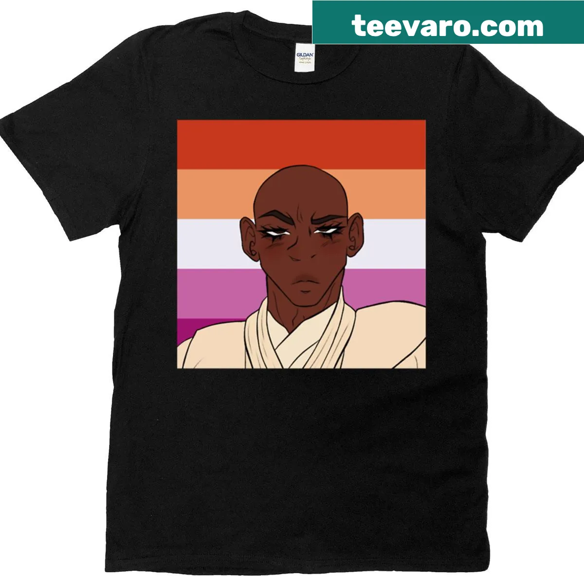 T-shirt featuring a creative design of lesbian Mace Windu — on a men's t-shirt