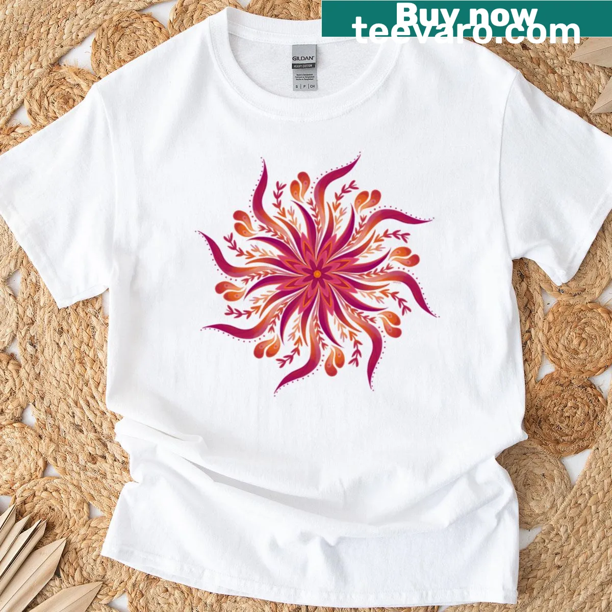 T-shirt featuring a mandala design representing love and unity — on a men's t-shirt