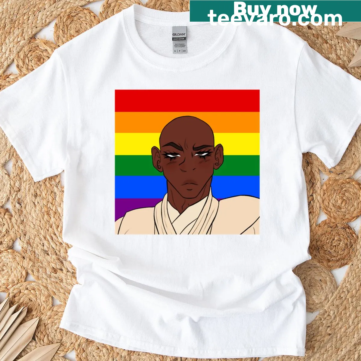 Humorous Mace Windu illustration on an LGBTQI-themed T-shirt — on a men's t-shirt