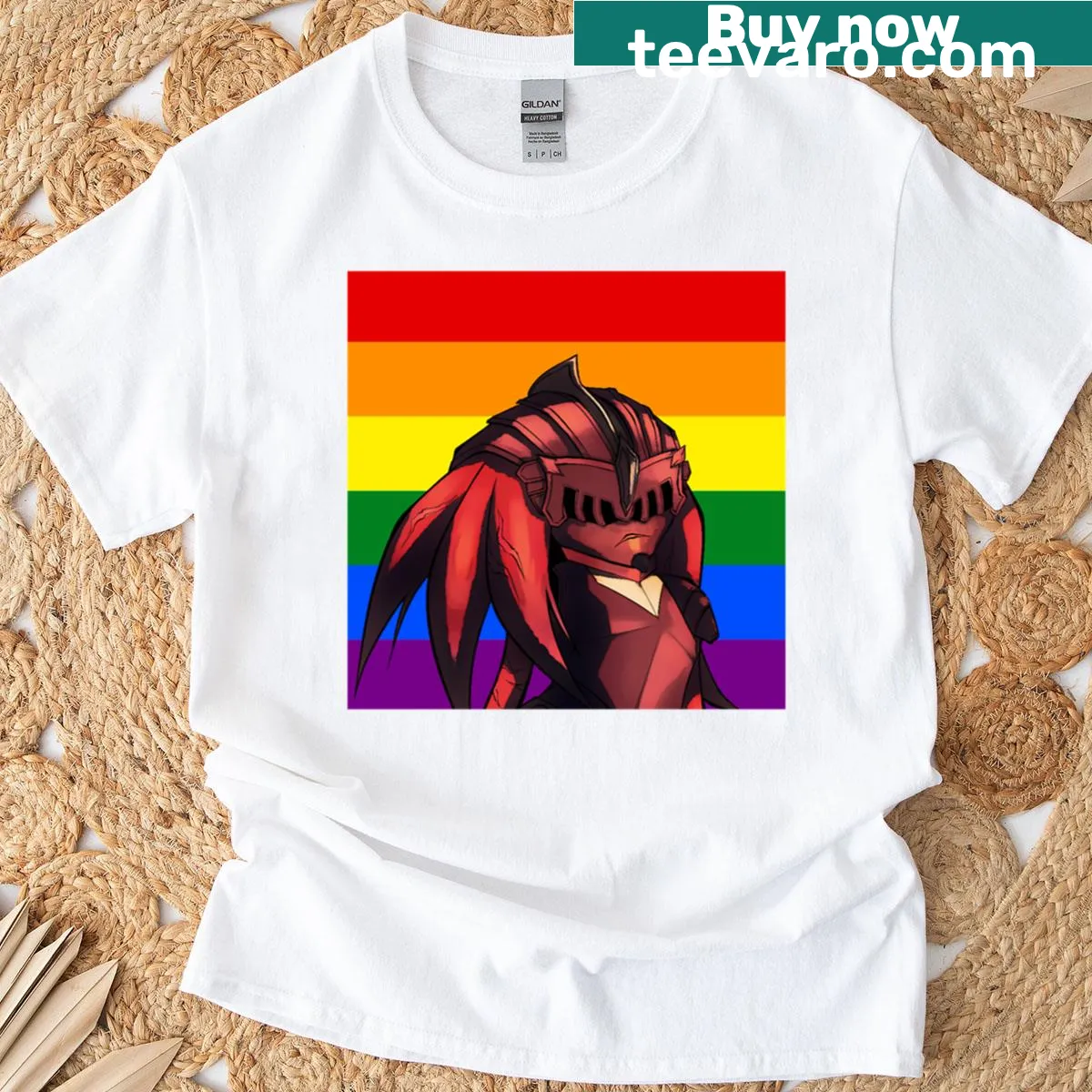 Playful Sir Gawain illustration on an LGBTQI-themed T-shirt — on a men's t-shirt