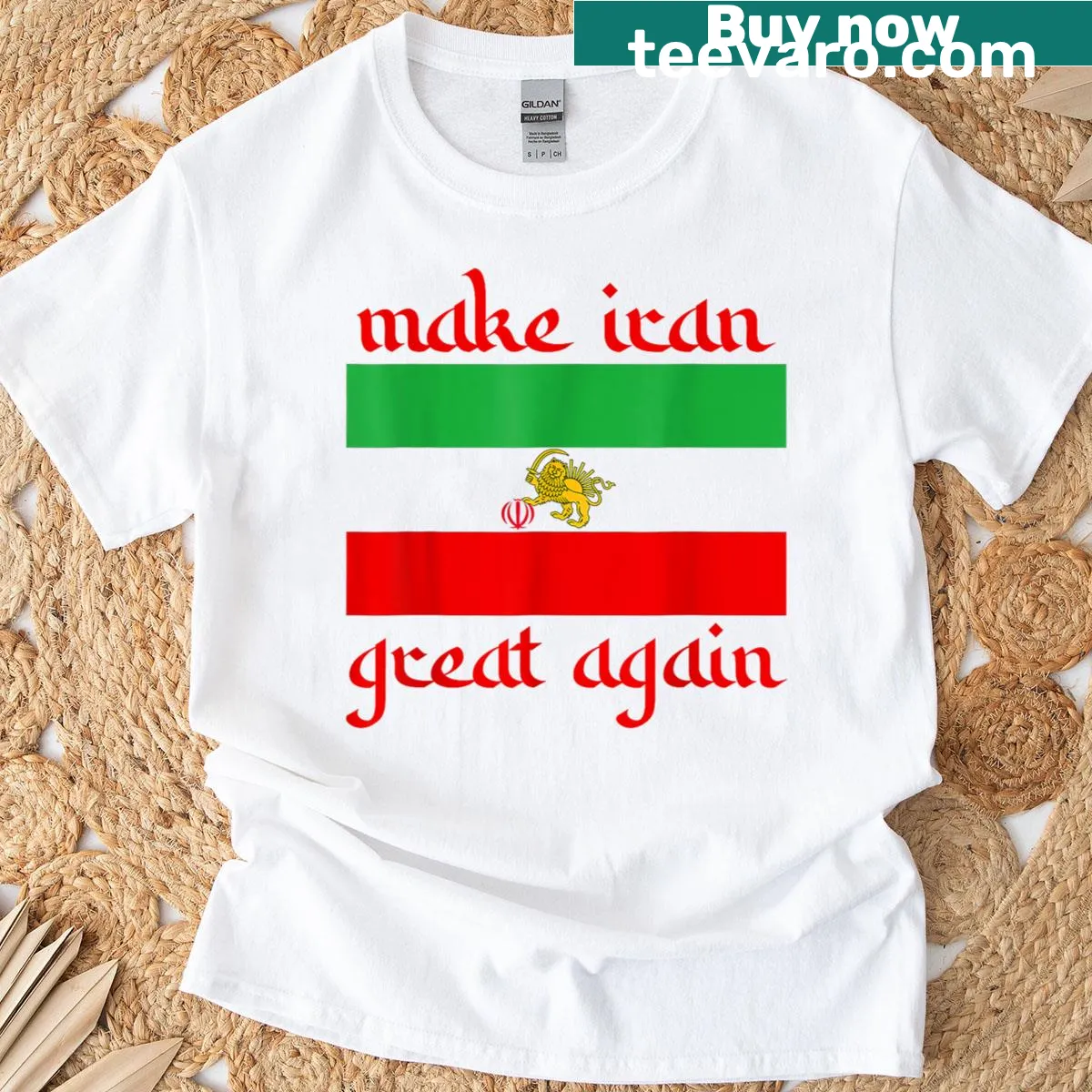 Patriotic T-shirt with the phrase 'Make Iran Great Again - Miga Maga' — on a men's t-shirt