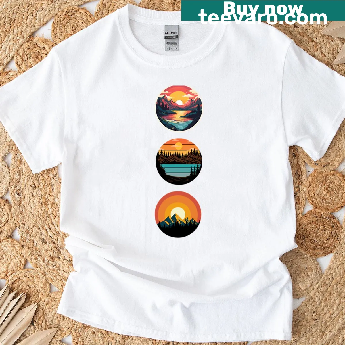 Graphic t-shirt showcasing unity among cultures under one sun — on a men's t-shirt