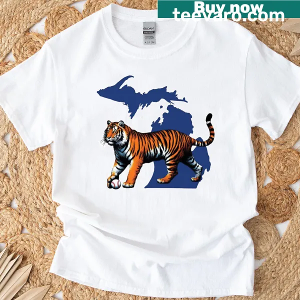 Graphic T-shirt featuring a tiger illustration representing Michigan