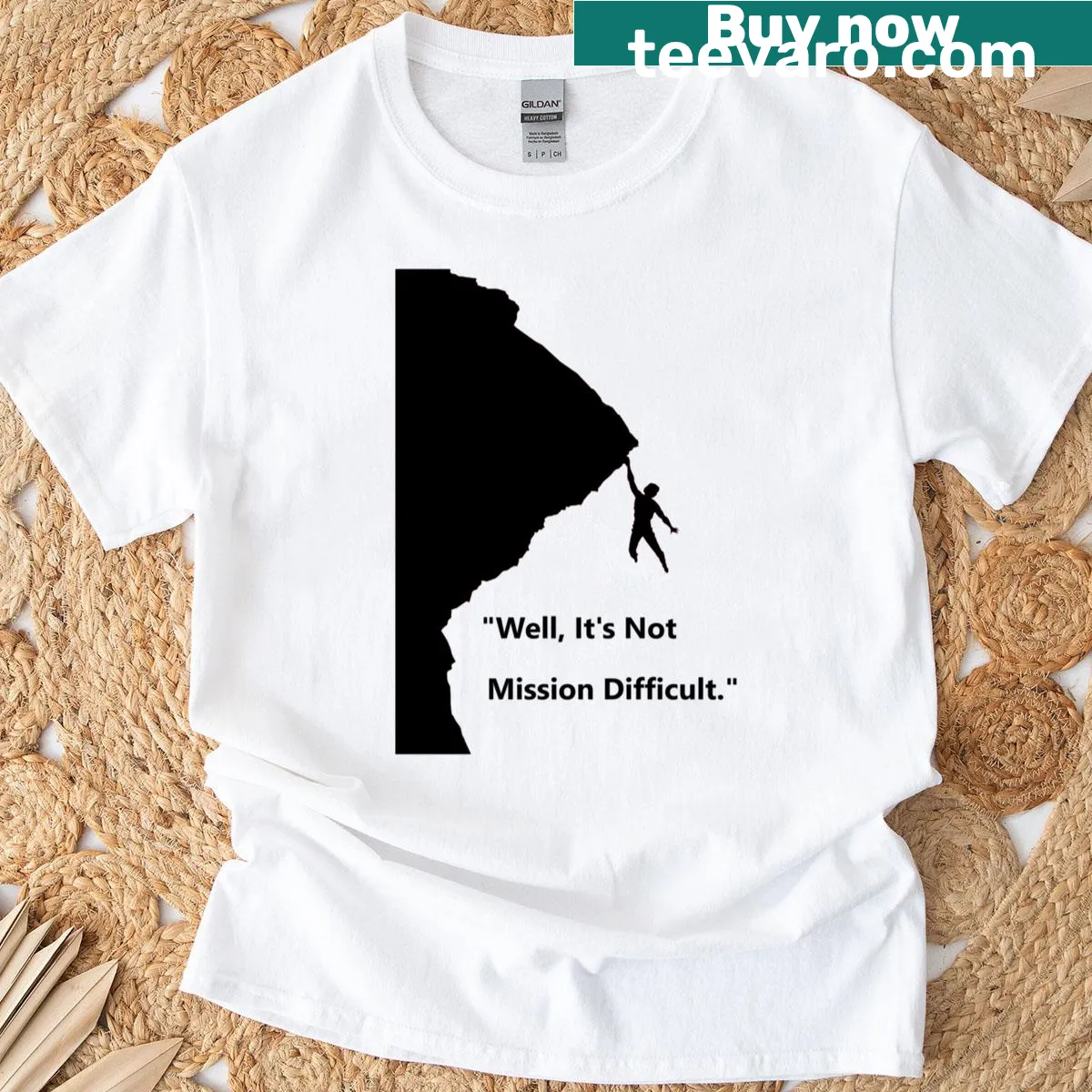 Typography t-shirt featuring text related to 'Mission Impossible II' — on a men's t-shirt