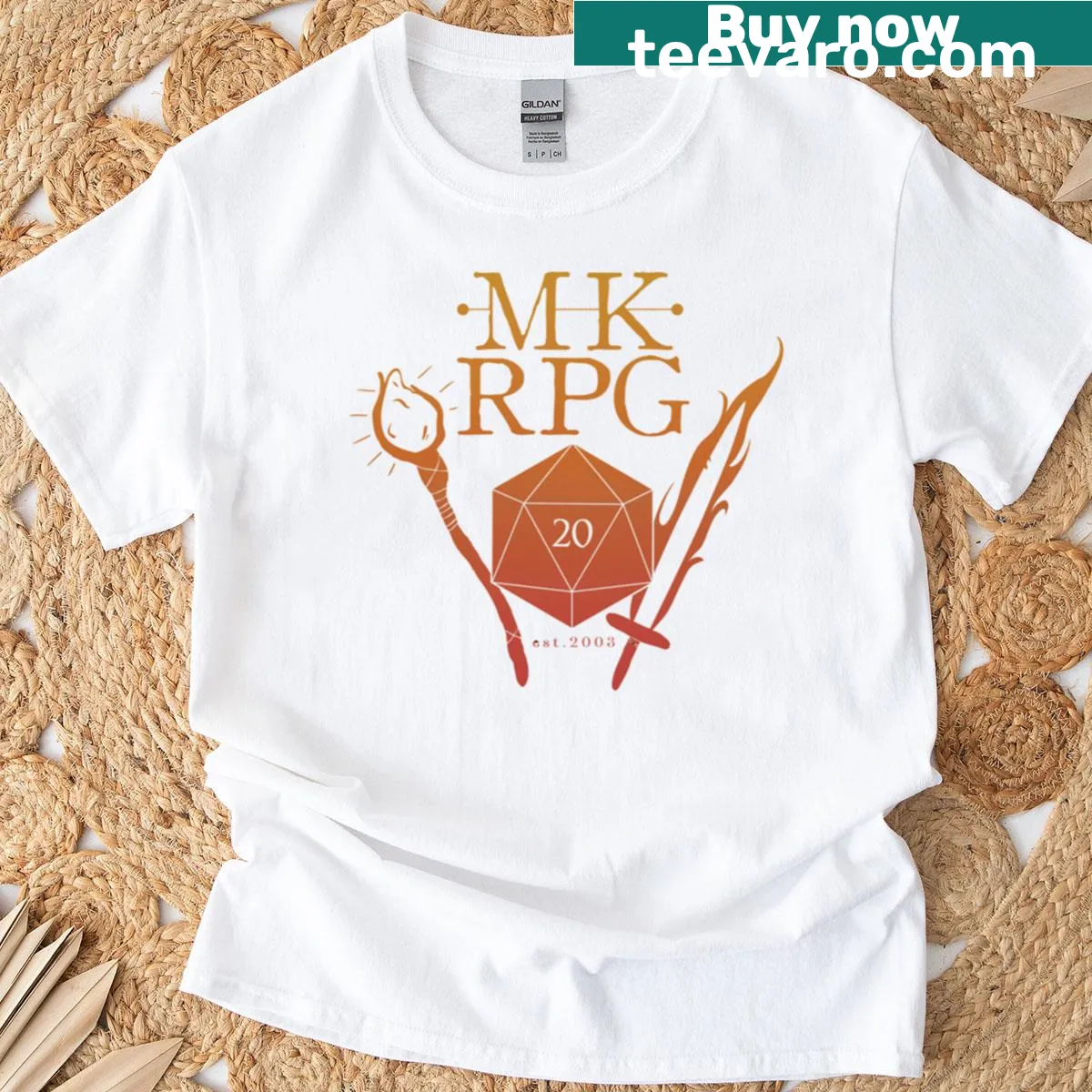 Vintage RPG-themed graphic on a t-shirt — on a men's t-shirt