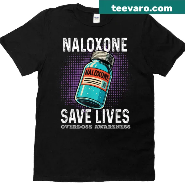 T-shirt with the word 'Naloxone' promoting overdose awareness