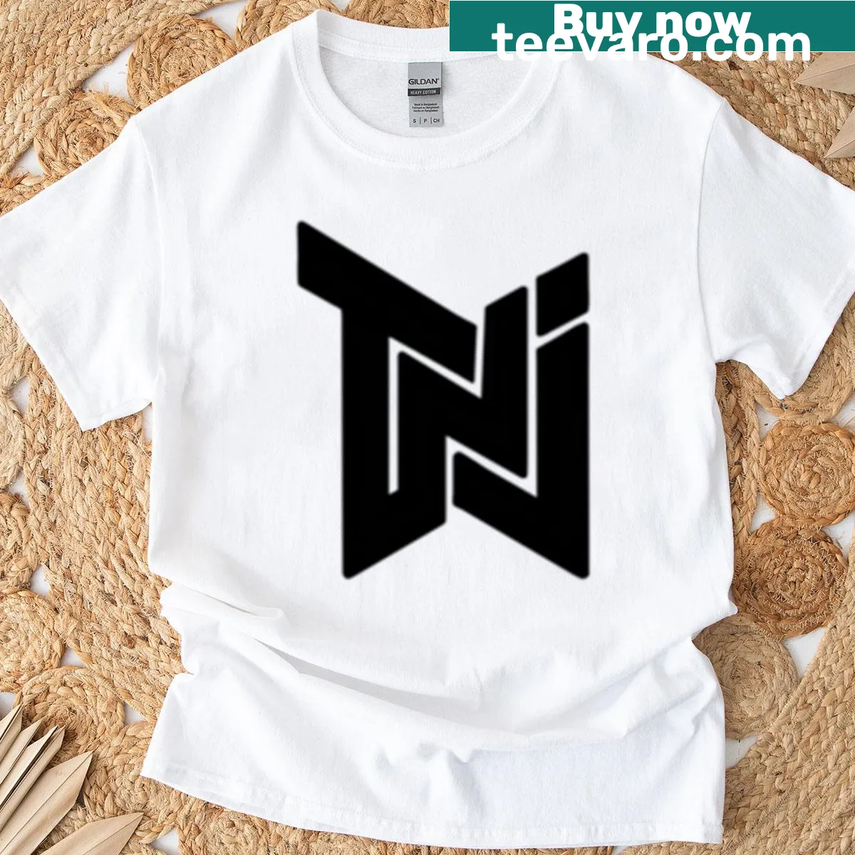 Minimalist T-shirt featuring the Nev Creations LLC logo — on a men's t-shirt