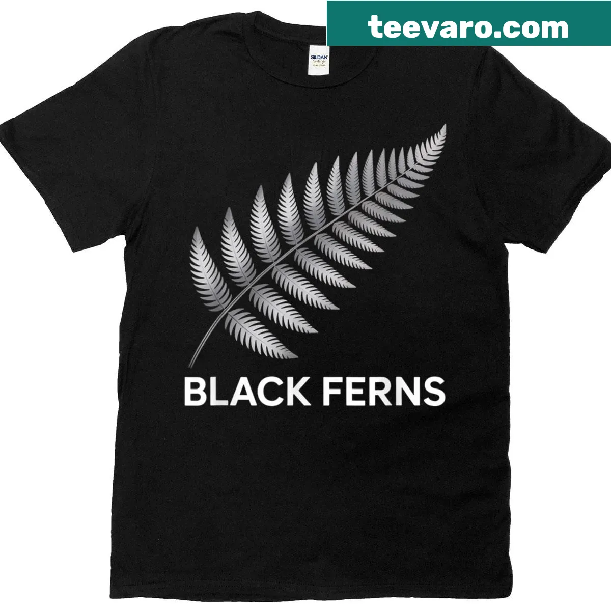 Illustration of the Black Ferns rugby logo on a women's t-shirt — on a men's t-shirt