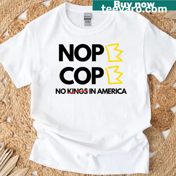 No Kings protest sign graphic on a casual T-shirt