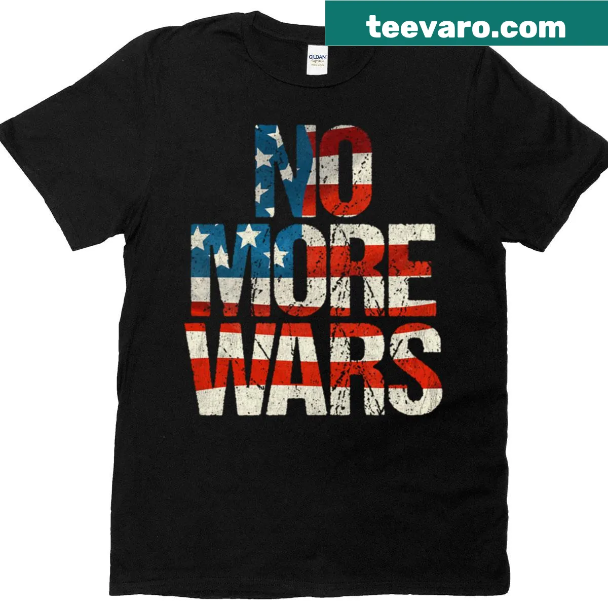 Typography shirt with No More Wars message — on a men's t-shirt