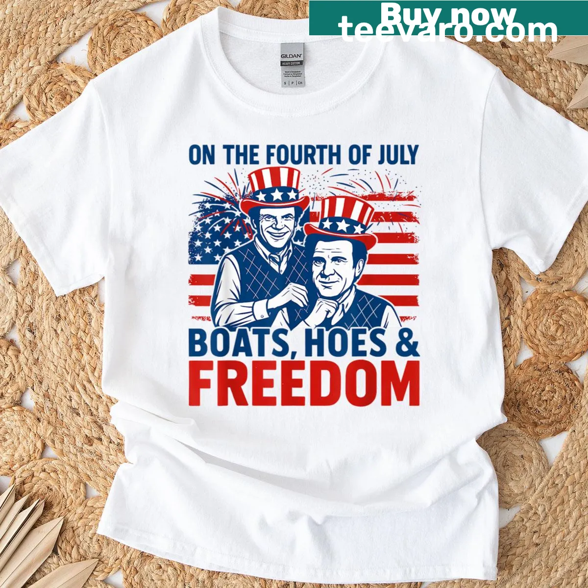 Bold July 4th typography t-shirt celebrating freedom and fun — on a men's t-shirt