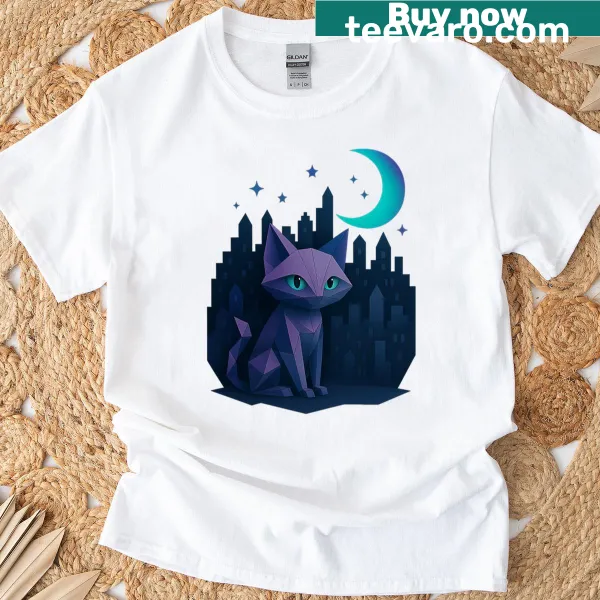 Cute paper cat graphic on T-shirt