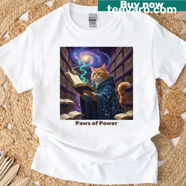 Magical cat wizard illustration on a T-shirt