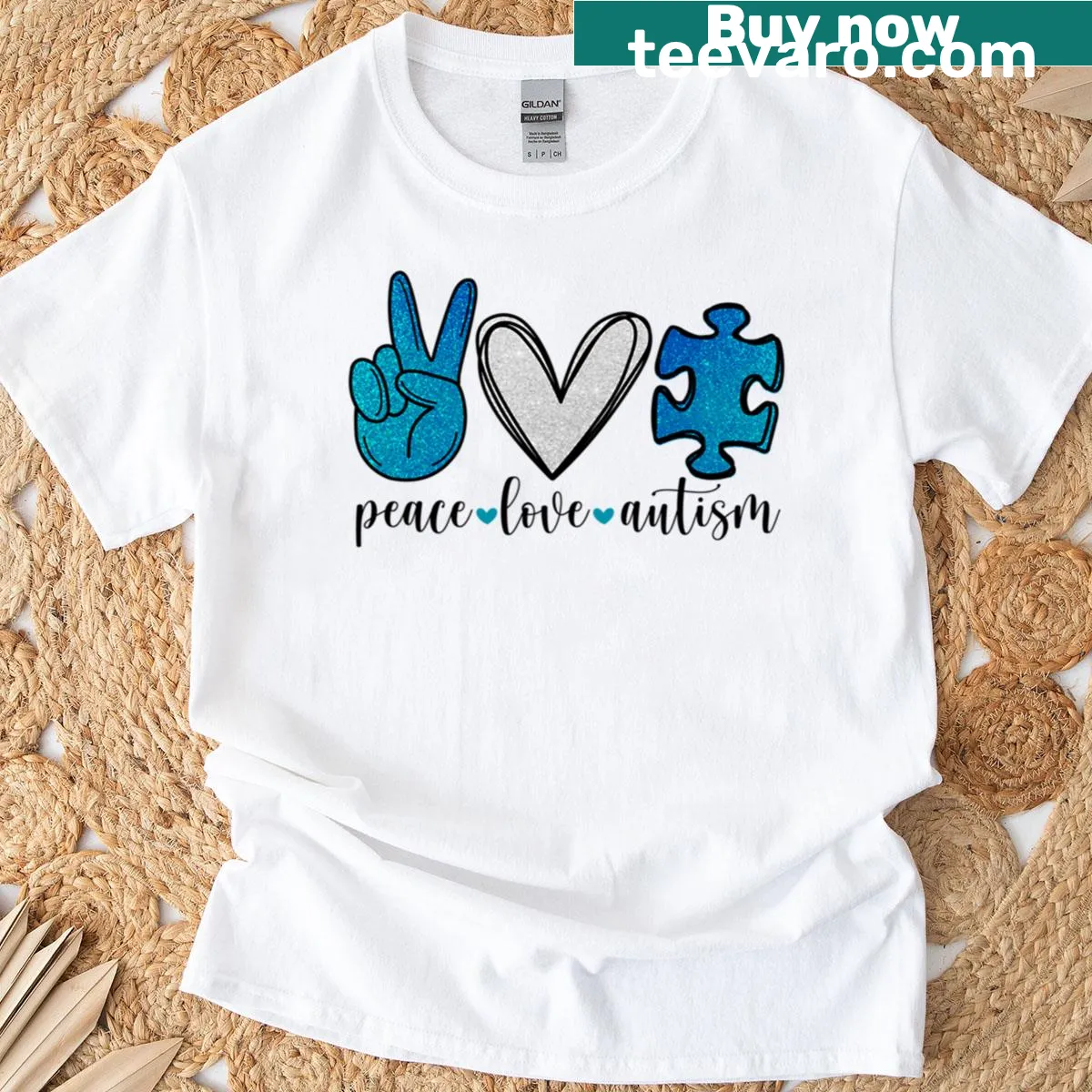 T-shirt featuring autism awareness puzzle heart design — on a men's t-shirt
