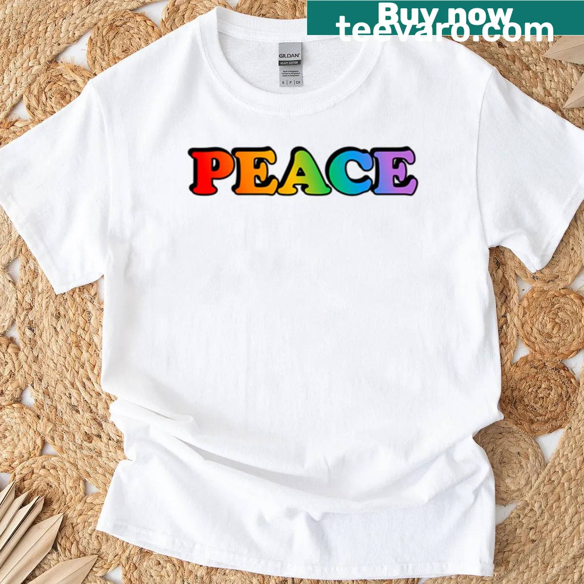 Inspirational text design on Peace Rainbow T-shirt — on a men's t-shirt