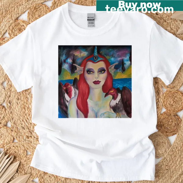 T-shirt showcasing abstract blue painting design
