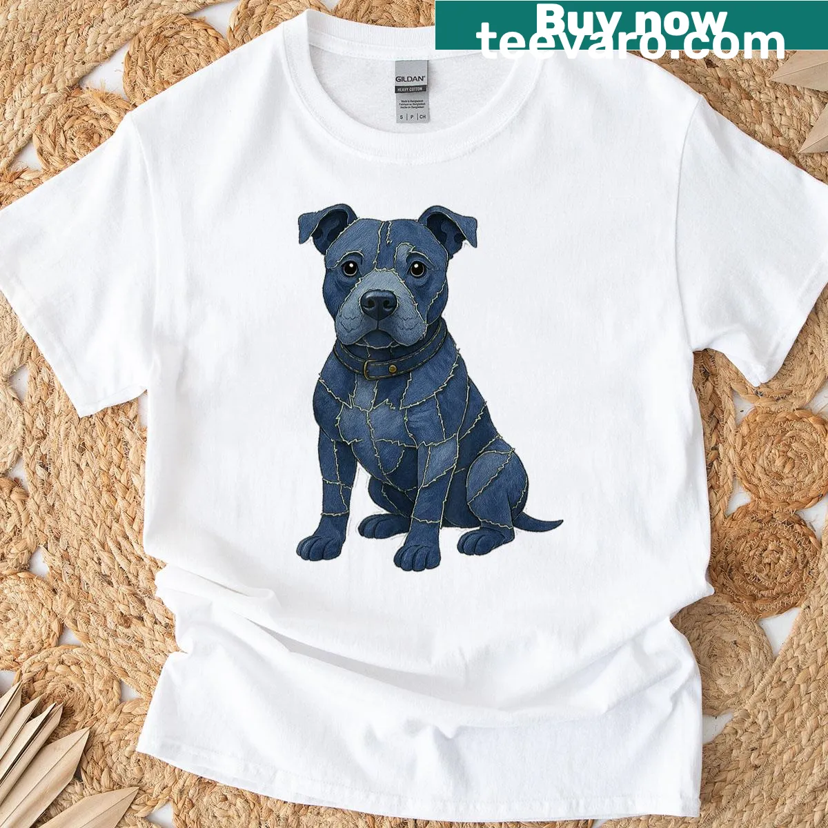 Vintage-style T-shirt featuring a cute Pitbull patchwork design — on a men's t-shirt