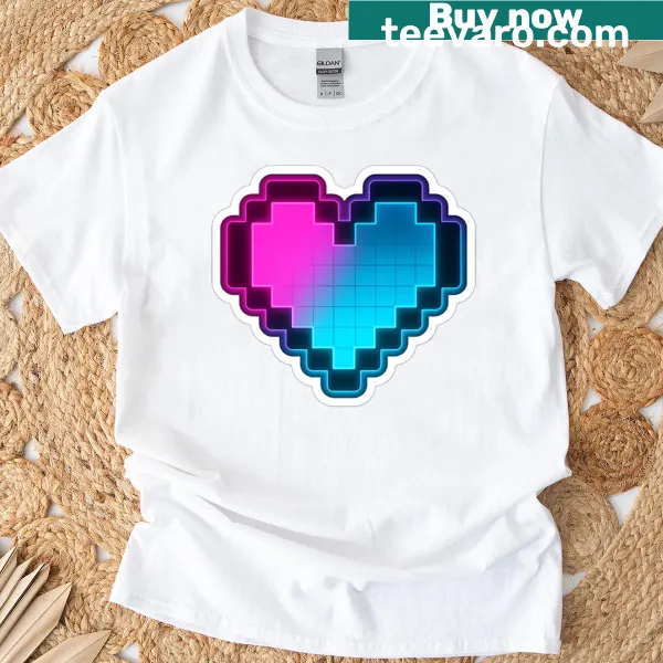 T-shirt with pixelated heart design resembling a gaming life bar