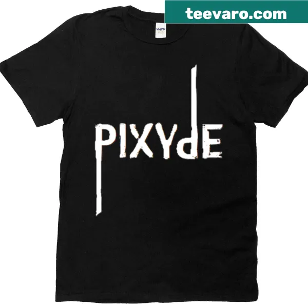 Graphic design of the name 'Pixyde' on an alternative rock t-shirt