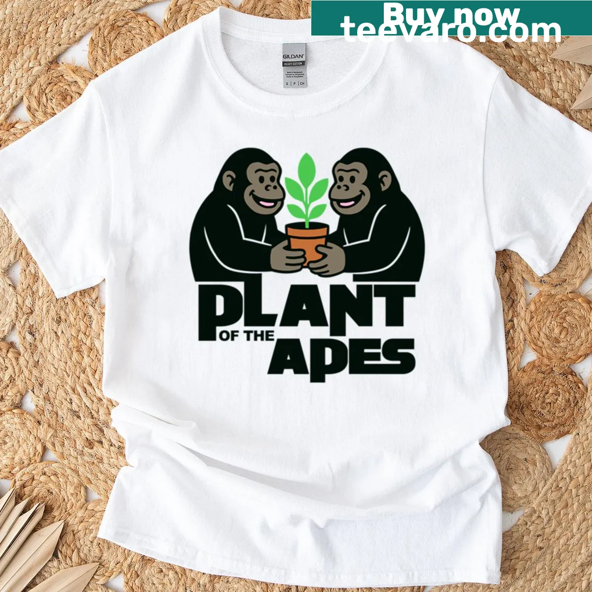 Humorous Plant of the Apes T-shirt with playful graphics — on a men's t-shirt