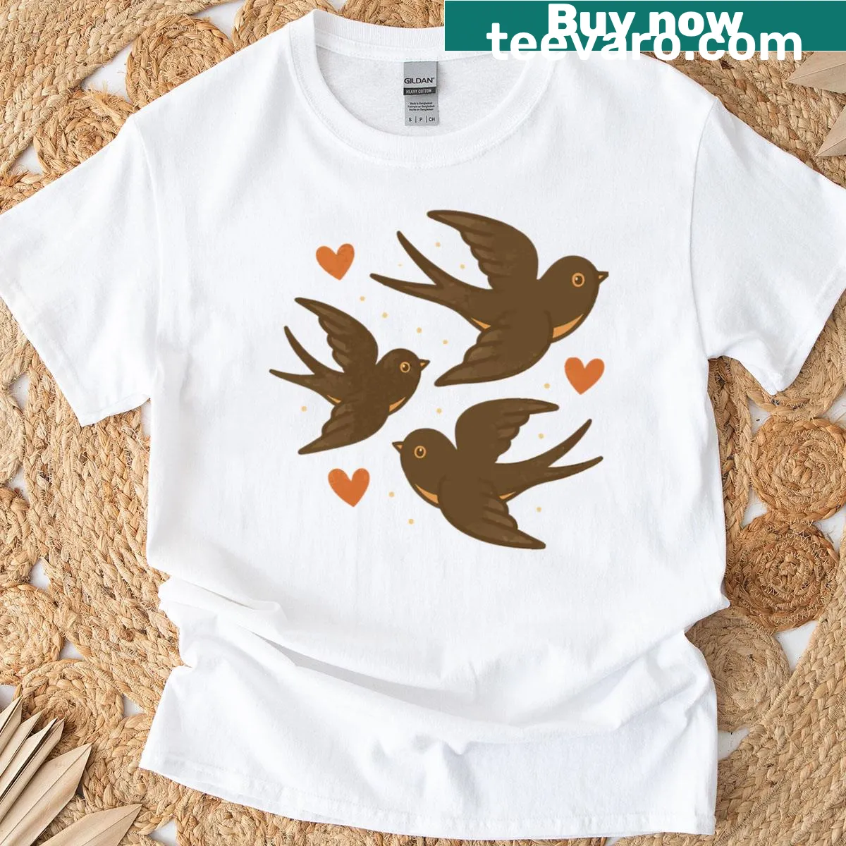 Vintage-inspired T-shirt featuring cute illustrations of Portuguese swallows — on a men's t-shirt
