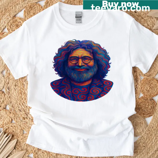 Psychedelic tribute graphic honoring Jerry Garcia on a T-shirt