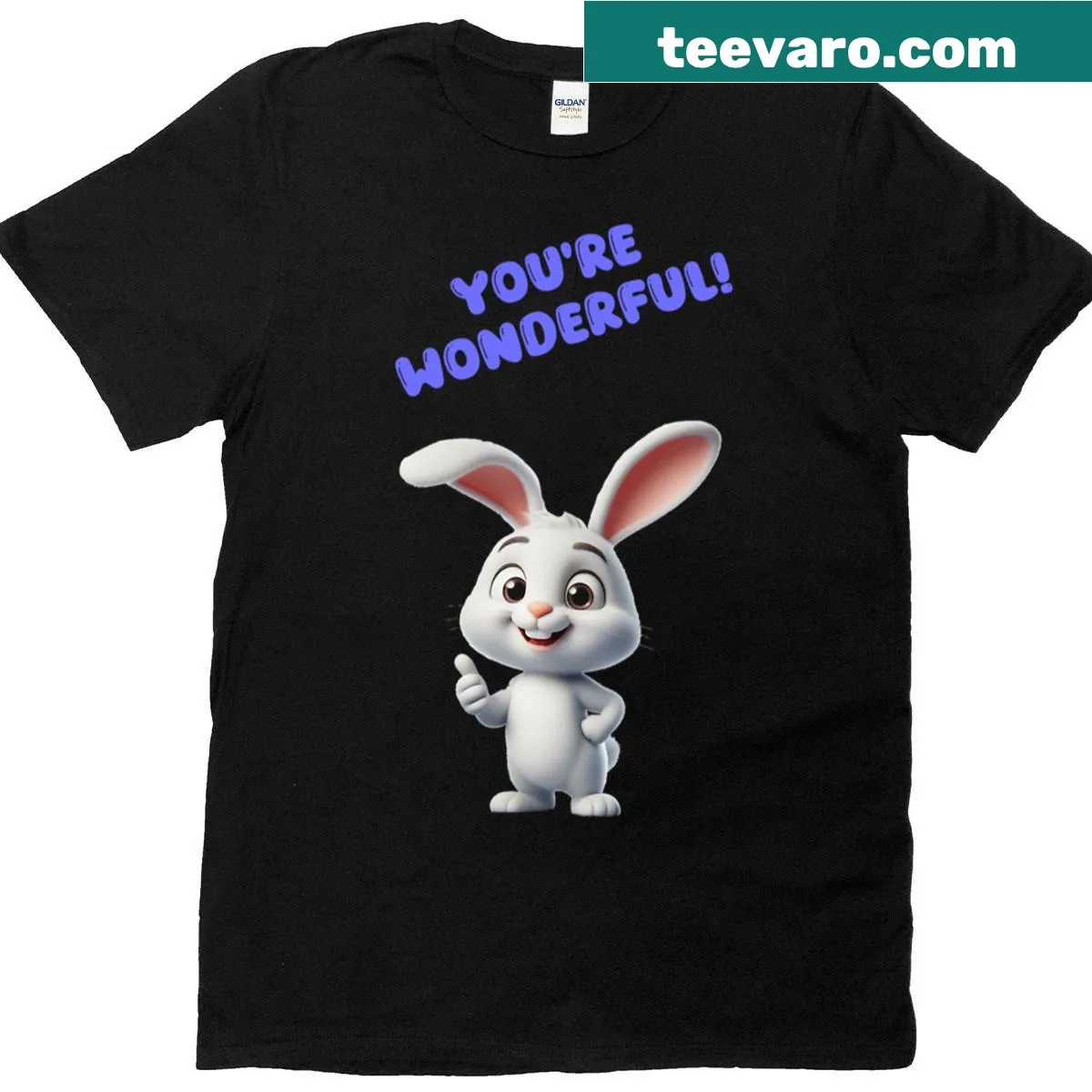 Cheerful shirt with 'You're Wonderful' text and a cute rabbit graphic — on a men's t-shirt