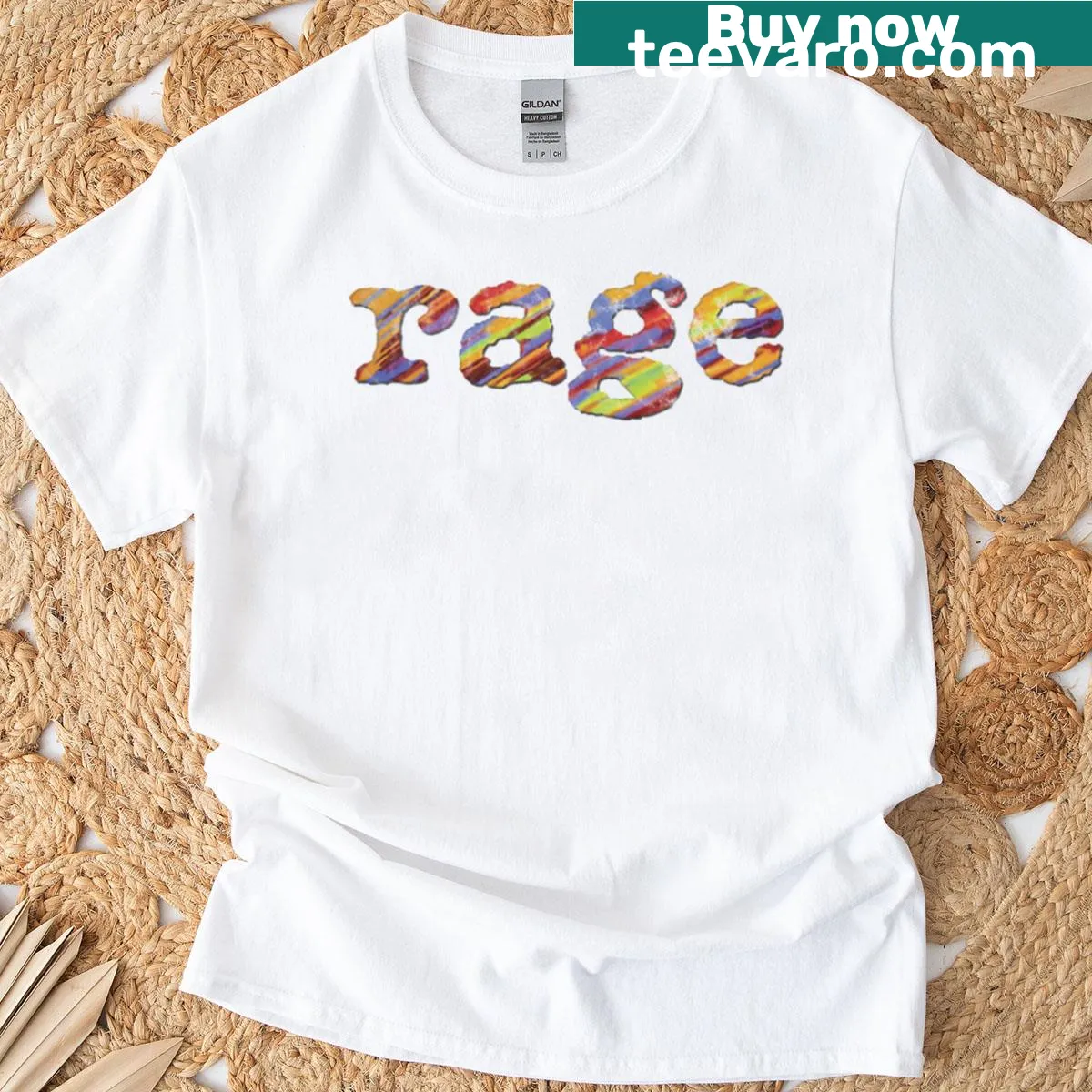 Bold typography T-shirt with the word 'Rage' prominently displayed — on a men's t-shirt