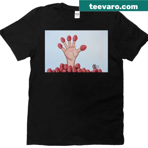 Playful T-shirt featuring whimsical text about 'Raspberry Fingers'