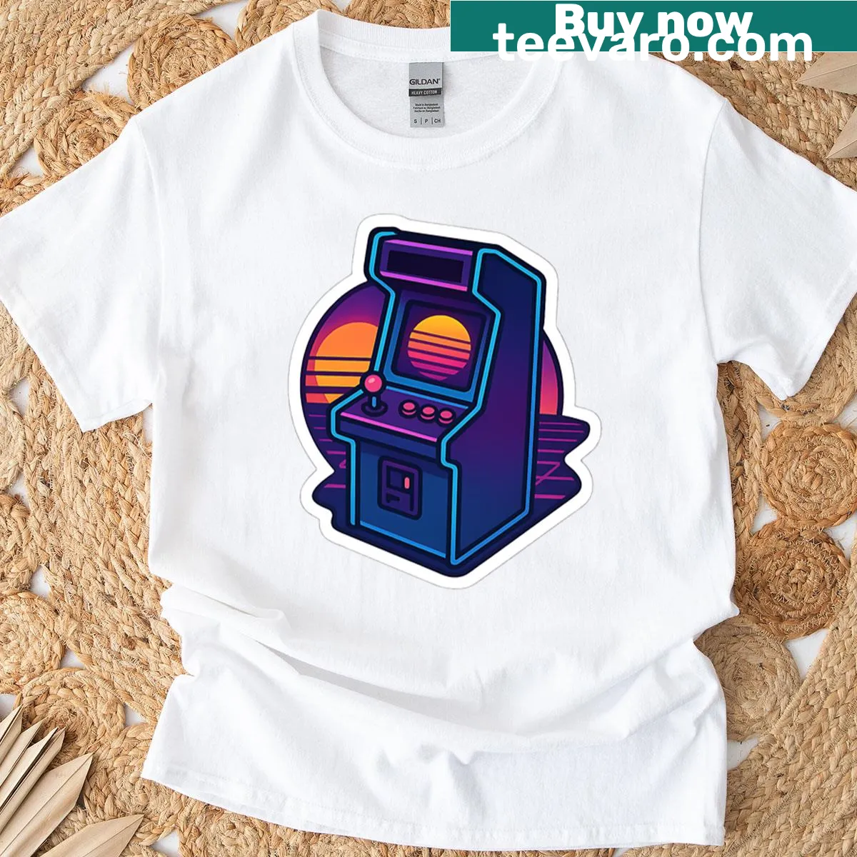 Illustration of a retro arcade cabinet on a T-shirt. — on a men's t-shirt